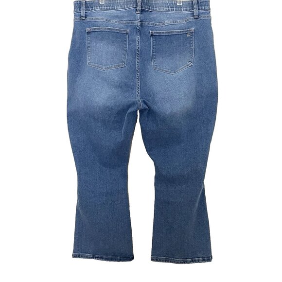 Lularoe Crop Kick Flare Jeans 38 Slimming Panels Elastic Waistband Stretch Denim - Picture 3 of 10